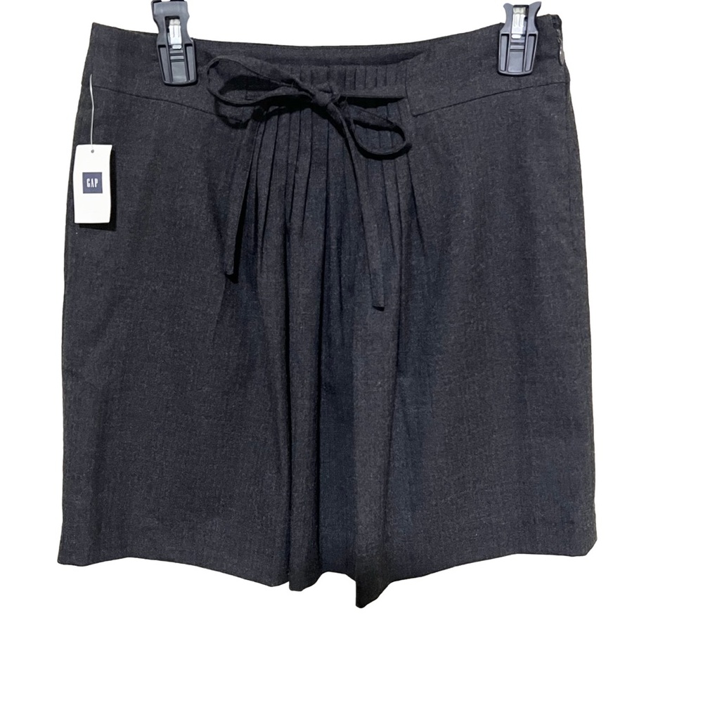 Y2K New Gap 4 Wool Blend Pleated Bow Miniskirt Women Dark Gray Charcoal Academia